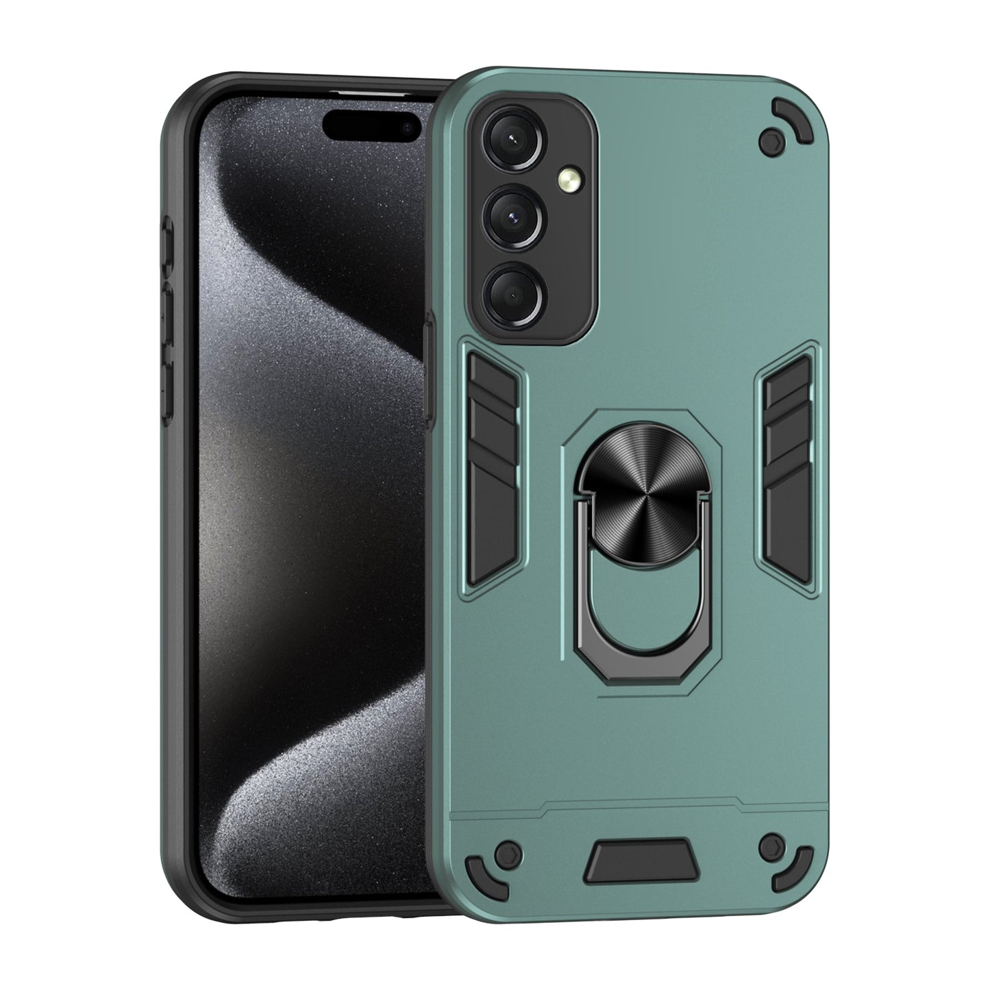 Samsung Galaxy A24 4G Shockproof Metal Ring Holder Phone Case with 360 degrees Rotating Kickstand, Ultra Slim Protective Cover, Raised Camera Guard, PC Silicone Armour Shell, Anti-Scratch Back & Edge Protection