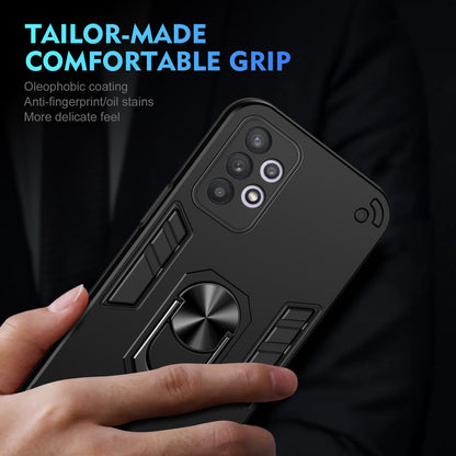 Samsung Galaxy A32 Shockproof Metal Ring Holder Phone Case with 360 degrees Rotating Kickstand, Ultra Slim Protective Cover, Raised Camera Guard, PC Silicone Armour Shell, Anti-Scratch Back & Edge Protection