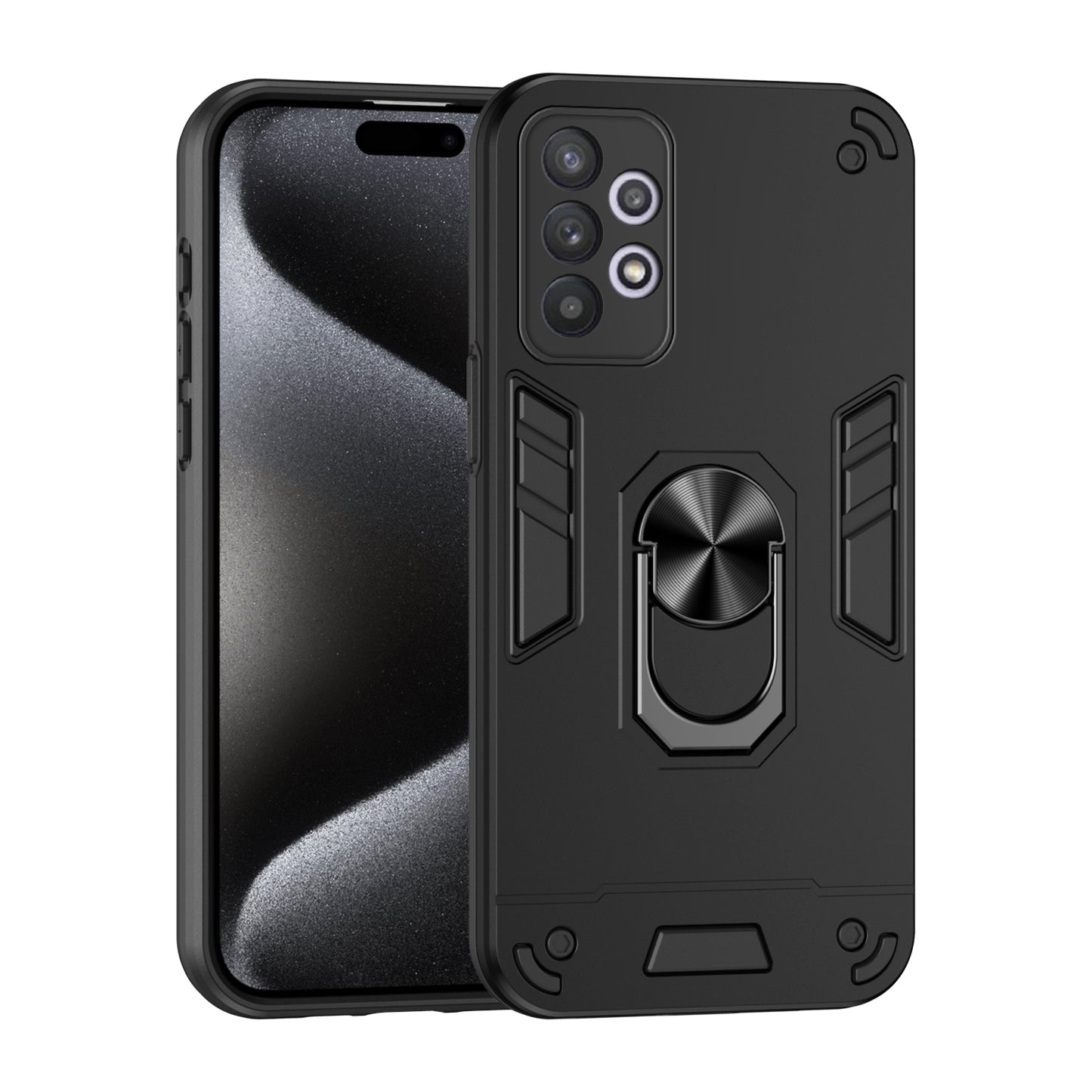 Samsung Galaxy A32 5G Shockproof Metal Ring Holder Phone Case with 360 degrees Rotating Kickstand, Ultra Slim Protective Cover, Raised Camera Guard, PC Silicone Armour Shell, Anti-Scratch Back & Edge Protection