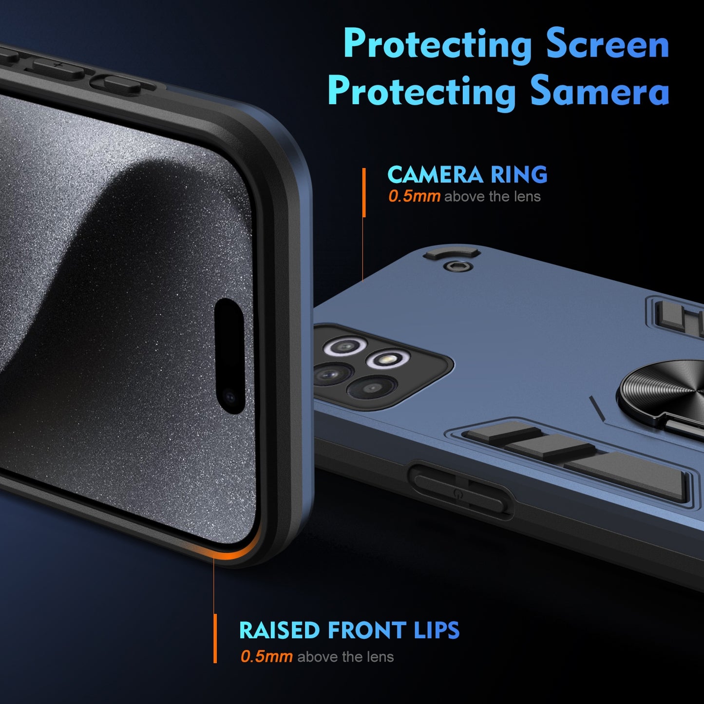Samsung Galaxy A32 5G Shockproof Metal Ring Holder Phone Case with 360 degrees Rotating Kickstand, Ultra Slim Protective Cover, Raised Camera Guard, PC Silicone Armour Shell, Anti-Scratch Back & Edge Protection