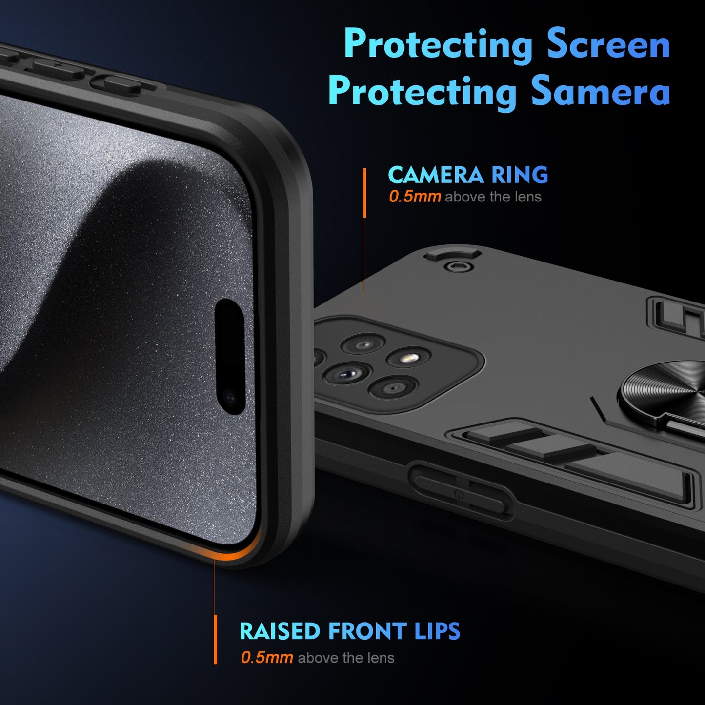 Samsung Galaxy A33 5G Shockproof Metal Ring Holder Phone Case with 360 degrees Rotating Kickstand, Ultra Slim Protective Cover, Raised Camera Guard, PC Silicone Armour Shell, Anti-Scratch Back & Edge Protection