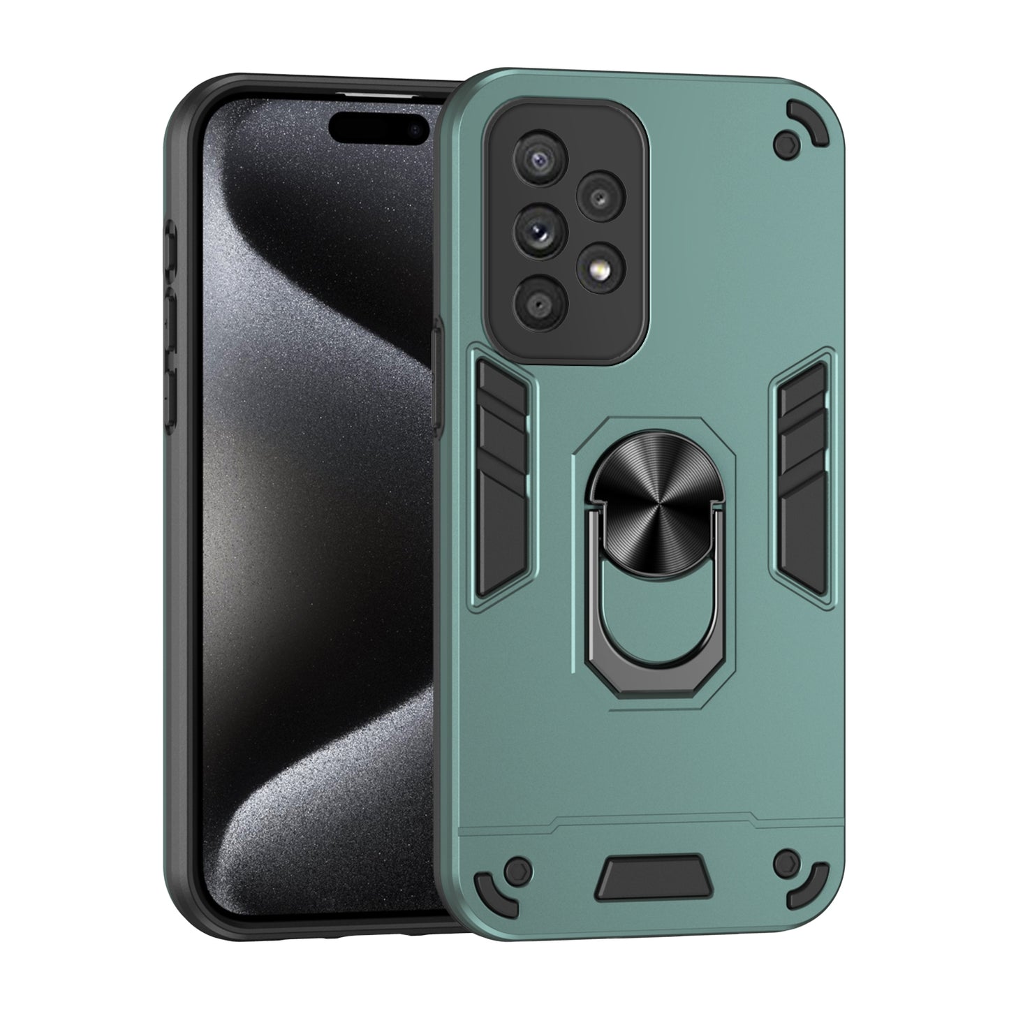 Samsung Galaxy A33 5G Shockproof Metal Ring Holder Phone Case with 360 degrees Rotating Kickstand, Ultra Slim Protective Cover, Raised Camera Guard, PC Silicone Armour Shell, Anti-Scratch Back & Edge Protection