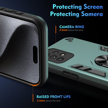 Samsung Galaxy A33 5G Shockproof Metal Ring Holder Phone Case with 360 degrees Rotating Kickstand, Ultra Slim Protective Cover, Raised Camera Guard, PC Silicone Armour Shell, Anti-Scratch Back & Edge Protection