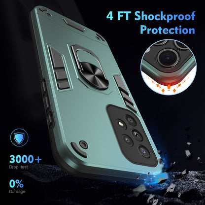 Samsung Galaxy A33 5G Shockproof Metal Ring Holder Phone Case with 360 degrees Rotating Kickstand, Ultra Slim Protective Cover, Raised Camera Guard, PC Silicone Armour Shell, Anti-Scratch Back & Edge Protection