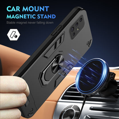 Samsung Galaxy A51 4G Shockproof Metal Ring Holder Phone Case with 360 degrees Rotating Kickstand, Ultra Slim Protective Cover, Raised Camera Guard, PC Silicone Armour Shell, Anti-Scratch Back & Edge Protection