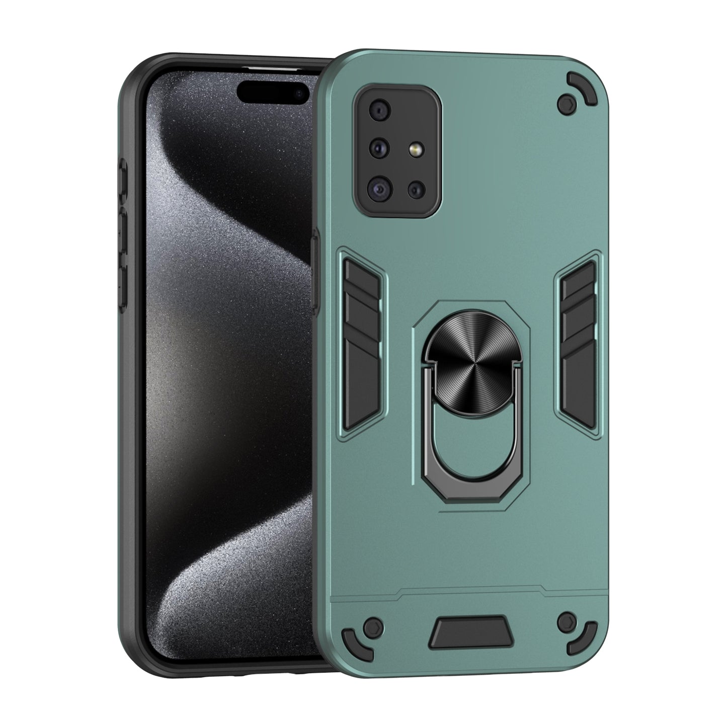 Samsung Galaxy A51 4G Shockproof Metal Ring Holder Phone Case with 360 degrees Rotating Kickstand, Ultra Slim Protective Cover, Raised Camera Guard, PC Silicone Armour Shell, Anti-Scratch Back & Edge Protection