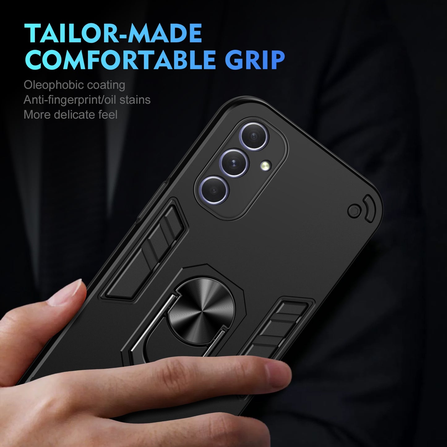 Samsung Galaxy A54 5G Shockproof Metal Ring Holder Phone Case with 360 degrees Rotating Kickstand, Ultra Slim Protective Cover, Raised Camera Guard, PC Silicone Armour Shell, Anti-Scratch Back & Edge Protection