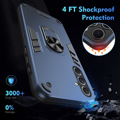Samsung Galaxy A55 Shockproof Metal Ring Holder Phone Case with 360 degrees Rotating Kickstand, Ultra Slim Protective Cover, Raised Camera Guard, PC Silicone Armour Shell, Anti-Scratch Back & Edge Protection