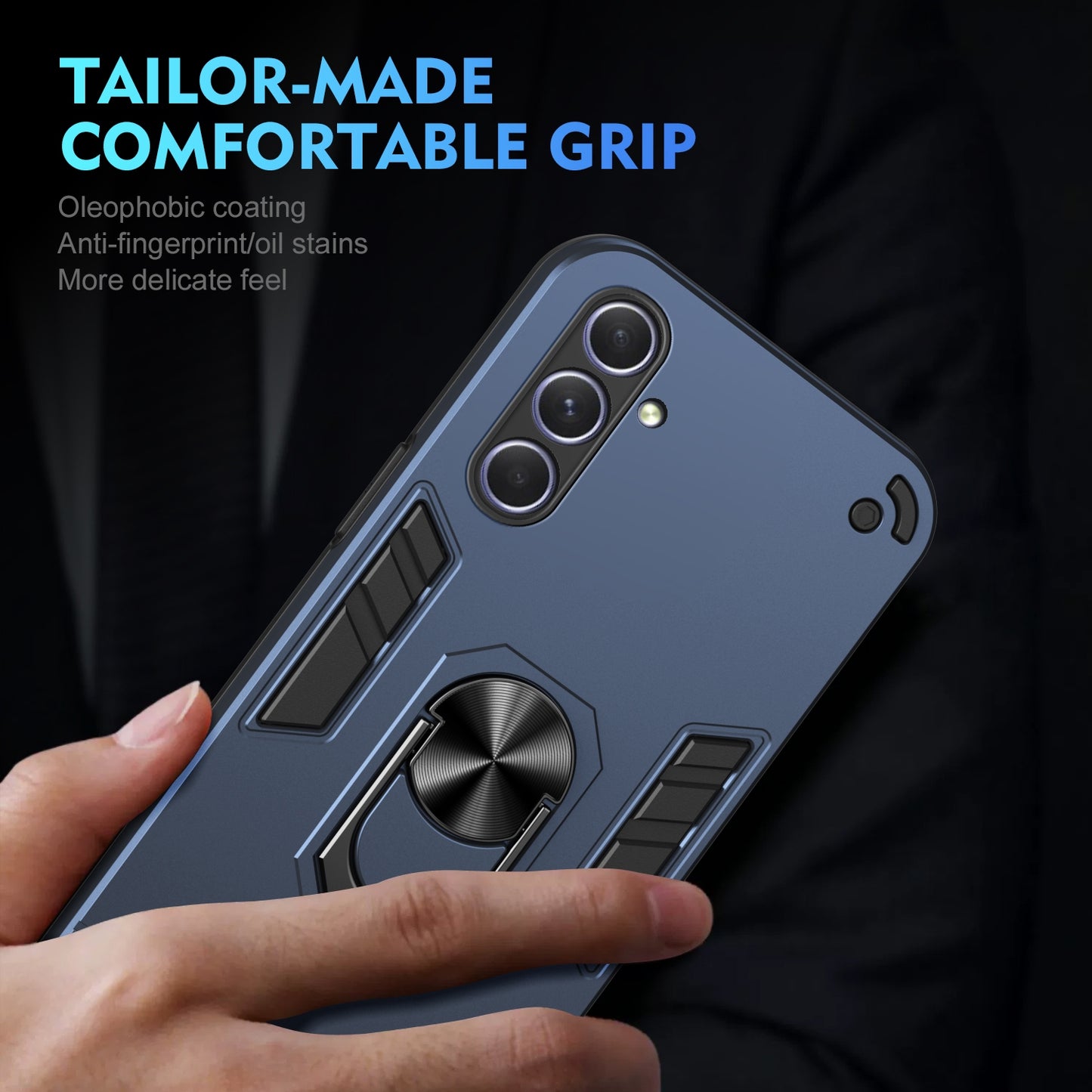Samsung Galaxy A55 Shockproof Metal Ring Holder Phone Case with 360 degrees Rotating Kickstand, Ultra Slim Protective Cover, Raised Camera Guard, PC Silicone Armour Shell, Anti-Scratch Back & Edge Protection