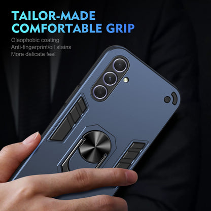 Samsung Galaxy A55 Shockproof Metal Ring Holder Phone Case with 360 degrees Rotating Kickstand, Ultra Slim Protective Cover, Raised Camera Guard, PC Silicone Armour Shell, Anti-Scratch Back & Edge Protection