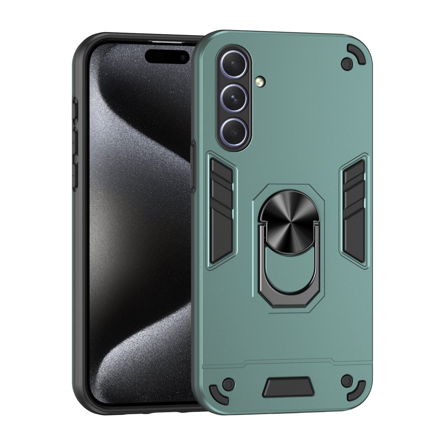Samsung Galaxy A55 Shockproof Metal Ring Holder Phone Case with 360 degrees Rotating Kickstand, Ultra Slim Protective Cover, Raised Camera Guard, PC Silicone Armour Shell, Anti-Scratch Back & Edge Protection
