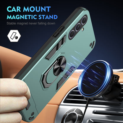 Samsung Galaxy A55 Shockproof Metal Ring Holder Phone Case with 360 degrees Rotating Kickstand, Ultra Slim Protective Cover, Raised Camera Guard, PC Silicone Armour Shell, Anti-Scratch Back & Edge Protection