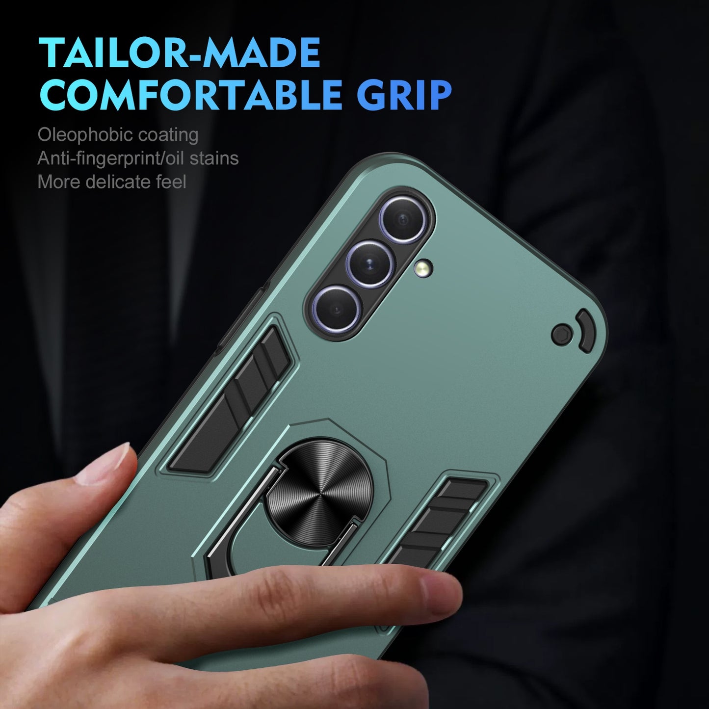Samsung Galaxy A55 Shockproof Metal Ring Holder Phone Case with 360 degrees Rotating Kickstand, Ultra Slim Protective Cover, Raised Camera Guard, PC Silicone Armour Shell, Anti-Scratch Back & Edge Protection