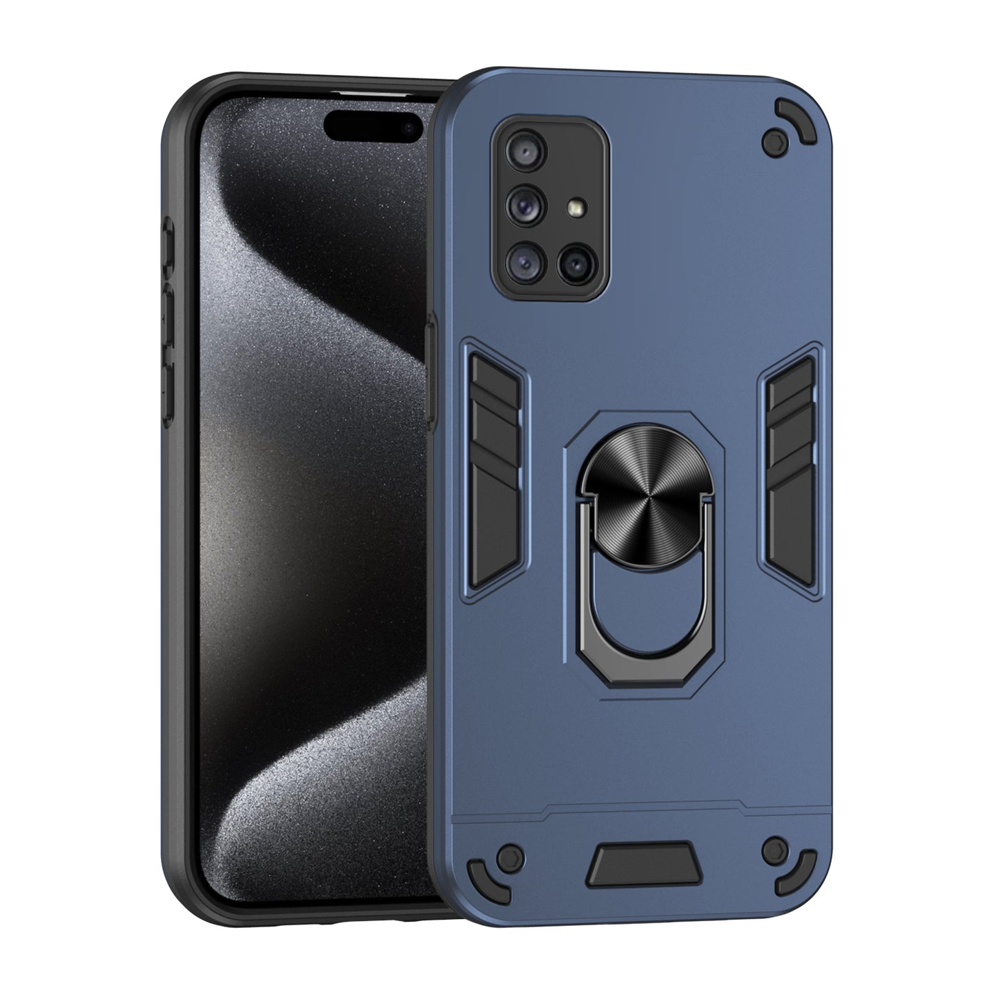 Samsung Galaxy A71 4G Shockproof Metal Ring Holder Phone Case with 360 degrees Rotating Kickstand, Ultra Slim Protective Cover, Raised Camera Guard, PC Silicone Armour Shell, Anti-Scratch Back & Edge Protection