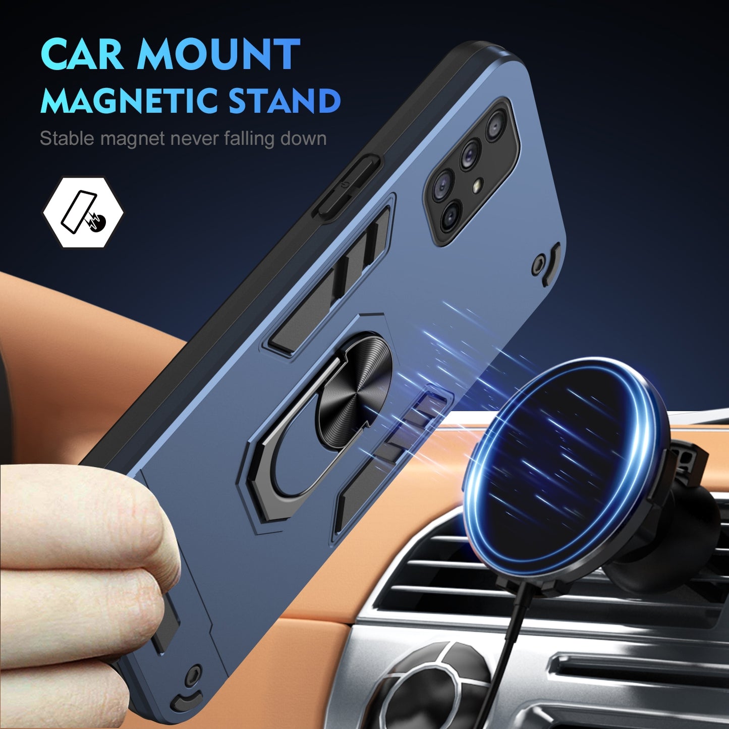 Samsung Galaxy A71 4G Shockproof Metal Ring Holder Phone Case with 360 degrees Rotating Kickstand, Ultra Slim Protective Cover, Raised Camera Guard, PC Silicone Armour Shell, Anti-Scratch Back & Edge Protection