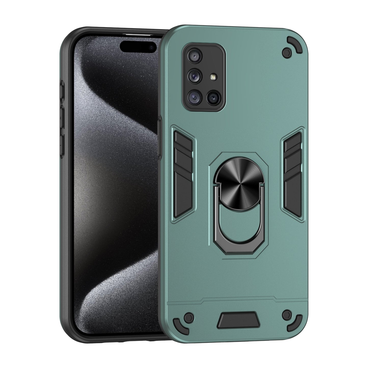 Samsung Galaxy A71 4G Shockproof Metal Ring Holder Phone Case with 360 degrees Rotating Kickstand, Ultra Slim Protective Cover, Raised Camera Guard, PC Silicone Armour Shell, Anti-Scratch Back & Edge Protection