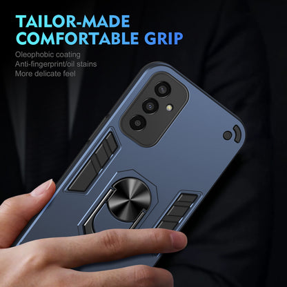 Samsung Galaxy M13 Shockproof Metal Ring Holder Phone Case with 360 degrees Rotating Kickstand, Ultra Slim Protective Cover, Raised Camera Guard, PC Silicone Armour Shell, Anti-Scratch Back & Edge Protection