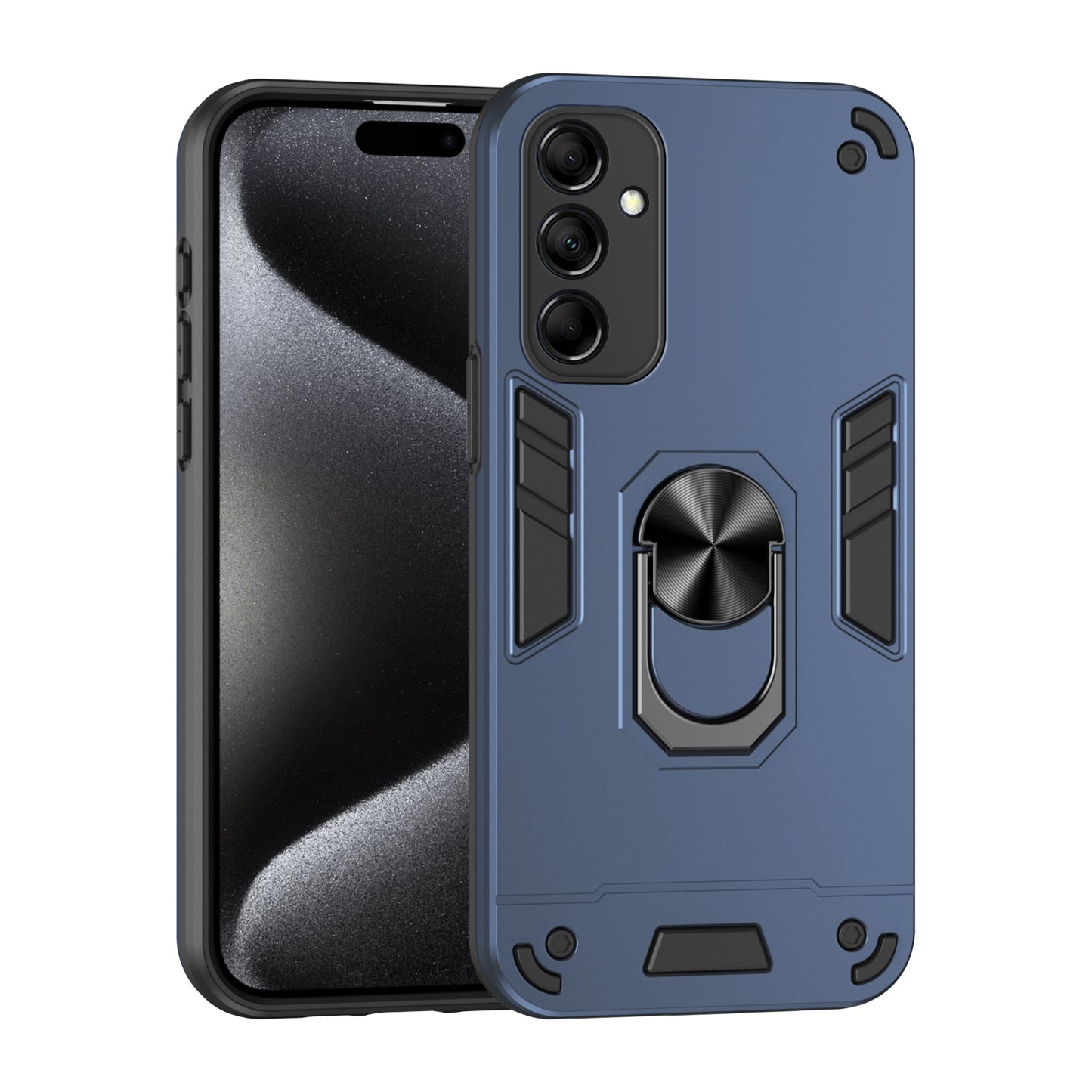 Samsung Galaxy M14 Shockproof Metal Ring Holder Phone Case with 360 degrees Rotating Kickstand, Ultra Slim Protective Cover, Raised Camera Guard, PC Silicone Armour Shell, Anti-Scratch Back & Edge Protection