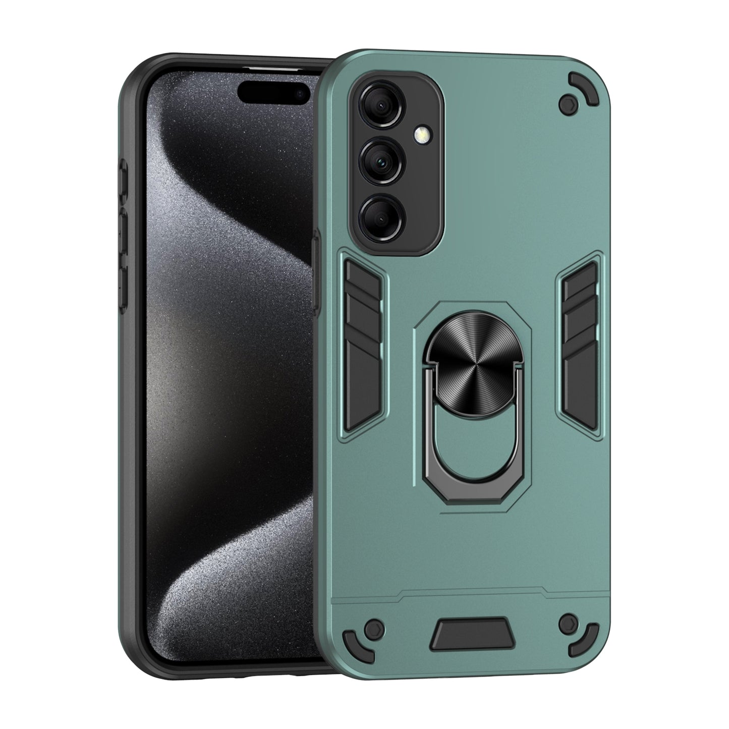 Samsung Galaxy M14 Shockproof Metal Ring Holder Phone Case with 360 degrees Rotating Kickstand, Ultra Slim Protective Cover, Raised Camera Guard, PC Silicone Armour Shell, Anti-Scratch Back & Edge Protection