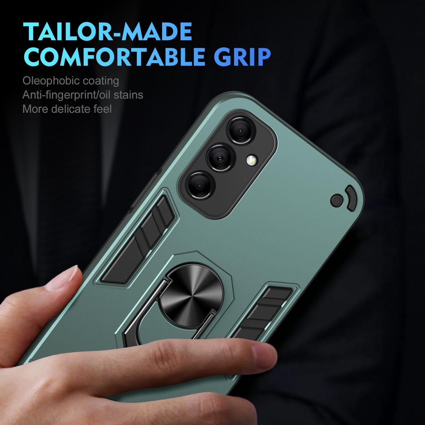 Samsung Galaxy M14 Shockproof Metal Ring Holder Phone Case with 360 degrees Rotating Kickstand, Ultra Slim Protective Cover, Raised Camera Guard, PC Silicone Armour Shell, Anti-Scratch Back & Edge Protection