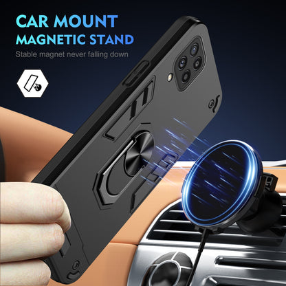 Samsung Galaxy M32 Shockproof Metal Ring Holder Phone Case with 360 degrees Rotating Kickstand, Ultra Slim Protective Cover, Raised Camera Guard, PC Silicone Armour Shell, Anti-Scratch Back & Edge Protection