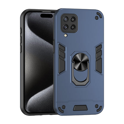 Samsung Galaxy M32 Shockproof Metal Ring Holder Phone Case with 360 degrees Rotating Kickstand, Ultra Slim Protective Cover, Raised Camera Guard, PC Silicone Armour Shell, Anti-Scratch Back & Edge Protection
