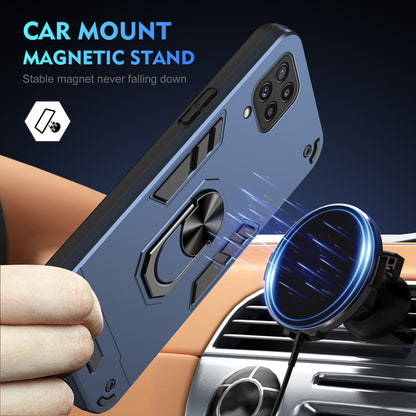 Samsung Galaxy M32 Shockproof Metal Ring Holder Phone Case with 360 degrees Rotating Kickstand, Ultra Slim Protective Cover, Raised Camera Guard, PC Silicone Armour Shell, Anti-Scratch Back & Edge Protection
