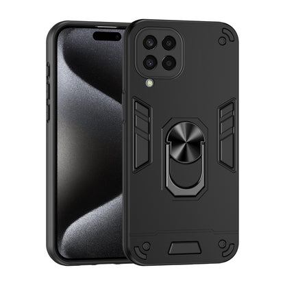Samsung Galaxy M33 5G Shockproof Metal Ring Holder Phone Case with 360 degrees Rotating Kickstand, Ultra Slim Protective Cover, Raised Camera Guard, PC Silicone Armour Shell, Anti-Scratch Back & Edge Protection