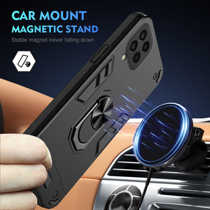 Samsung Galaxy M33 5G Shockproof Metal Ring Holder Phone Case with 360 degrees Rotating Kickstand, Ultra Slim Protective Cover, Raised Camera Guard, PC Silicone Armour Shell, Anti-Scratch Back & Edge Protection