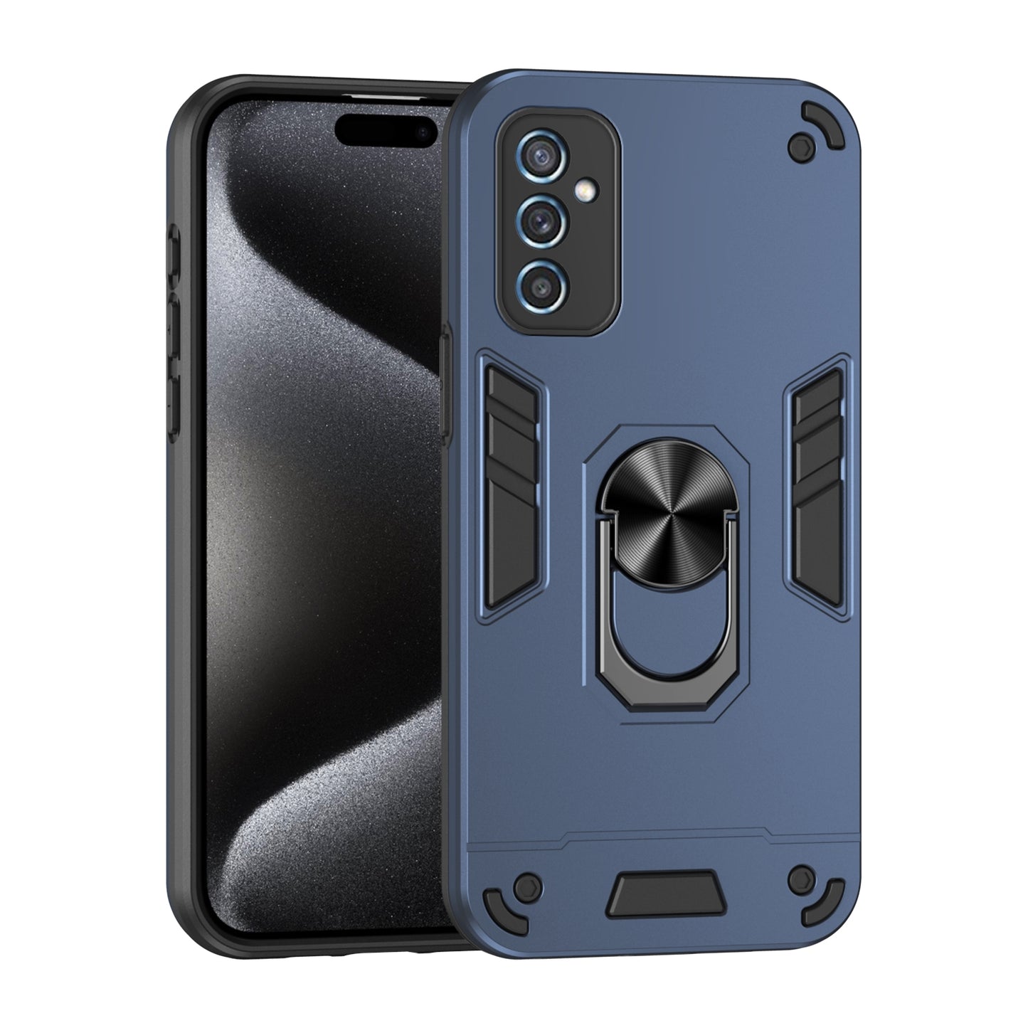 Samsung Galaxy M52 5G Shockproof Metal Ring Holder Phone Case with 360 degrees Rotating Kickstand, Ultra Slim Protective Cover, Raised Camera Guard, PC Silicone Armour Shell, Anti-Scratch Back & Edge Protection