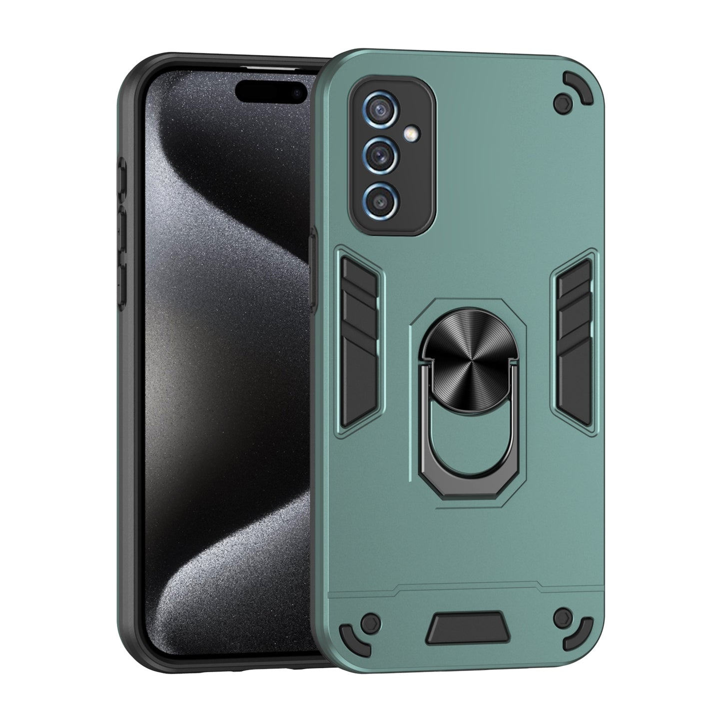 Samsung Galaxy M52 5G Shockproof Metal Ring Holder Phone Case with 360 degrees Rotating Kickstand, Ultra Slim Protective Cover, Raised Camera Guard, PC Silicone Armour Shell, Anti-Scratch Back & Edge Protection