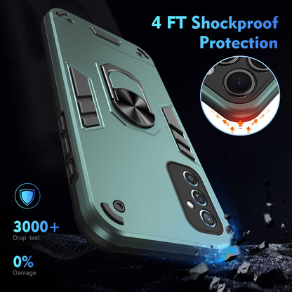 Samsung Galaxy M52 5G Shockproof Metal Ring Holder Phone Case with 360 degrees Rotating Kickstand, Ultra Slim Protective Cover, Raised Camera Guard, PC Silicone Armour Shell, Anti-Scratch Back & Edge Protection