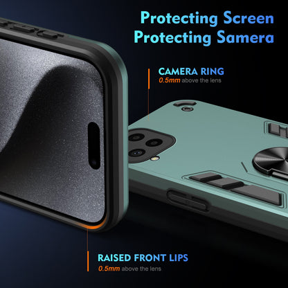 Samsung Galaxy M53 5G Shockproof Metal Ring Holder Phone Case with 360 degrees Rotating Kickstand, Ultra Slim Protective Cover, Raised Camera Guard, PC Silicone Armour Shell, Anti-Scratch Back & Edge Protection