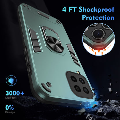 Samsung Galaxy M53 5G Shockproof Metal Ring Holder Phone Case with 360 degrees Rotating Kickstand, Ultra Slim Protective Cover, Raised Camera Guard, PC Silicone Armour Shell, Anti-Scratch Back & Edge Protection