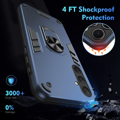 Samsung Galaxy M54 Shockproof Metal Ring Holder Phone Case with 360 degrees Rotating Kickstand, Ultra Slim Protective Cover, Raised Camera Guard, PC Silicone Armour Shell, Anti-Scratch Back & Edge Protection