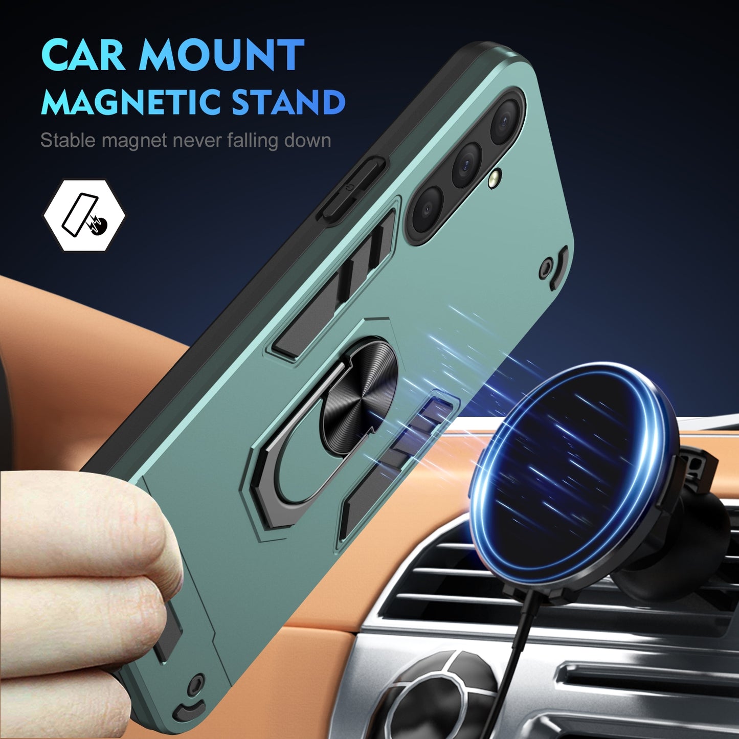 Samsung Galaxy M54 Shockproof Metal Ring Holder Phone Case with 360 degrees Rotating Kickstand, Ultra Slim Protective Cover, Raised Camera Guard, PC Silicone Armour Shell, Anti-Scratch Back & Edge Protection
