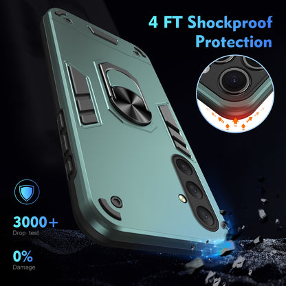 Samsung Galaxy M54 Shockproof Metal Ring Holder Phone Case with 360 degrees Rotating Kickstand, Ultra Slim Protective Cover, Raised Camera Guard, PC Silicone Armour Shell, Anti-Scratch Back & Edge Protection