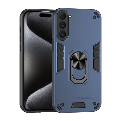 Samsung Galaxy S23 5G Shockproof Metal Ring Holder Phone Case with 360 degrees Rotating Kickstand, Ultra Slim Protective Cover, Raised Camera Guard, PC Silicone Armour Shell, Anti-Scratch Back & Edge Protection