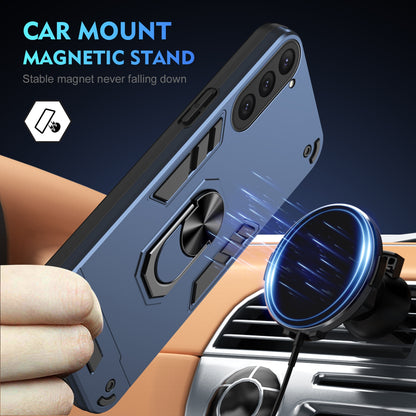 Samsung Galaxy S23 5G Shockproof Metal Ring Holder Phone Case with 360 degrees Rotating Kickstand, Ultra Slim Protective Cover, Raised Camera Guard, PC Silicone Armour Shell, Anti-Scratch Back & Edge Protection