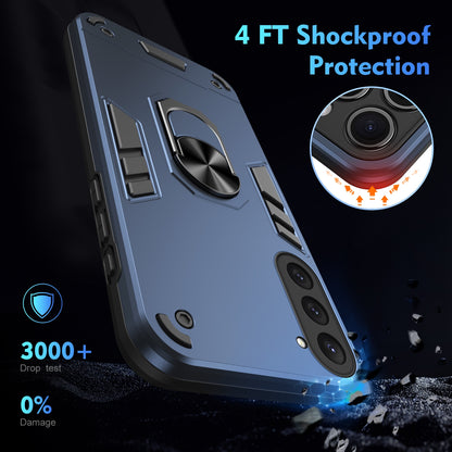 Samsung Galaxy S23 5G Shockproof Metal Ring Holder Phone Case with 360 degrees Rotating Kickstand, Ultra Slim Protective Cover, Raised Camera Guard, PC Silicone Armour Shell, Anti-Scratch Back & Edge Protection