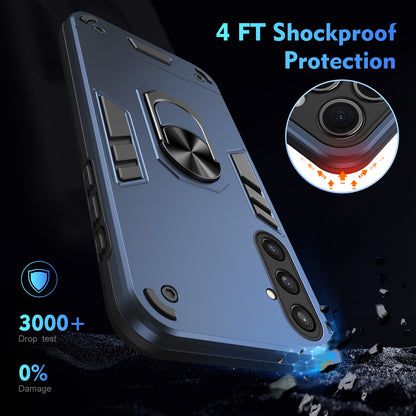 Samsung Galaxy S23 FE 5G Shockproof Metal Ring Holder Phone Case with 360 degrees Rotating Kickstand, Ultra Slim Protective Cover, Raised Camera Guard, PC Silicone Armour Shell, Anti-Scratch Back & Edge Protection