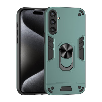 Samsung Galaxy S23 FE 5G Shockproof Metal Ring Holder Phone Case with 360 degrees Rotating Kickstand, Ultra Slim Protective Cover, Raised Camera Guard, PC Silicone Armour Shell, Anti-Scratch Back & Edge Protection