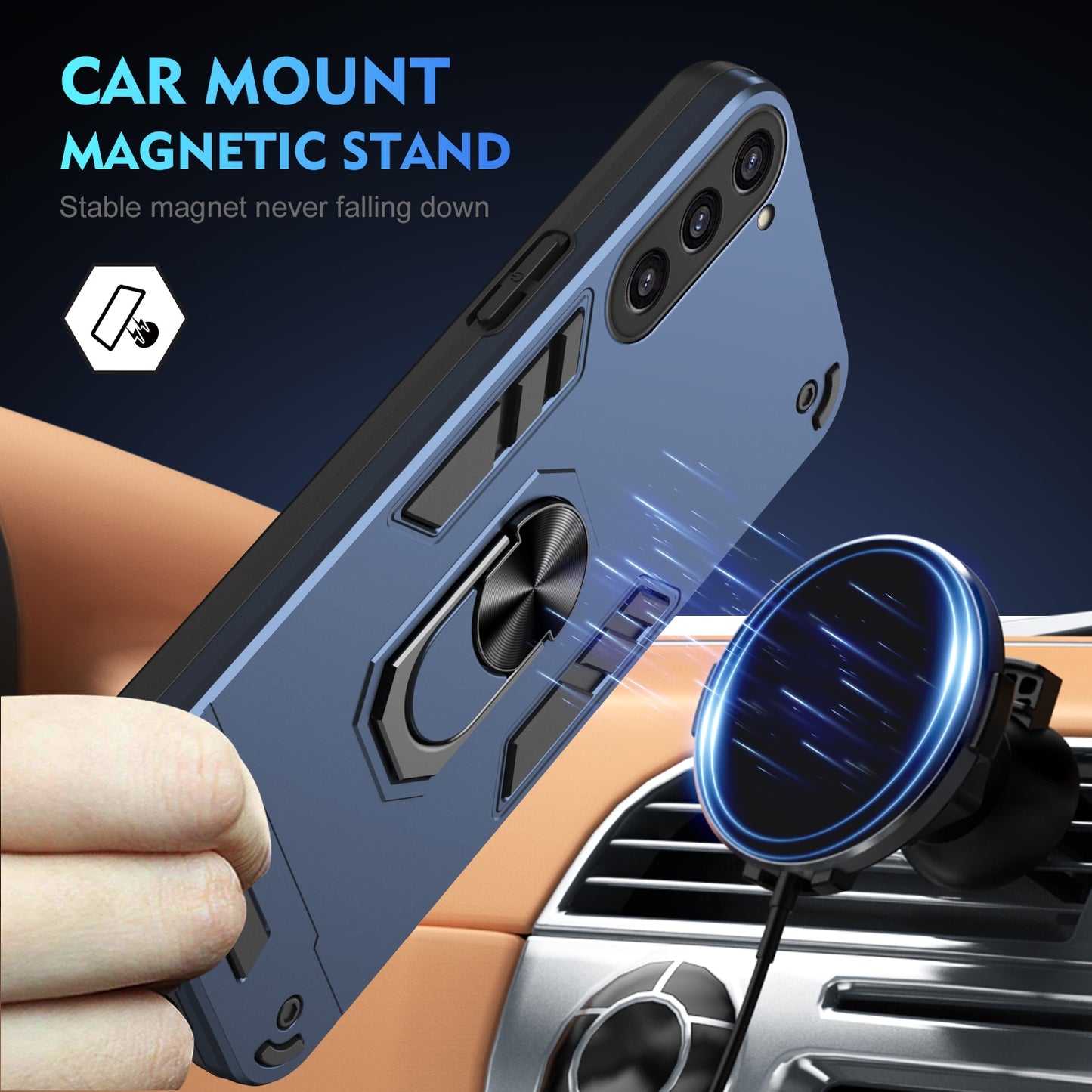 Samsung Galaxy S23+ 5G Shockproof Metal Ring Holder Phone Case with 360 degrees Rotating Kickstand, Ultra Slim Protective Cover, Raised Camera Guard, PC Silicone Armour Shell, Anti-Scratch Back & Edge Protection