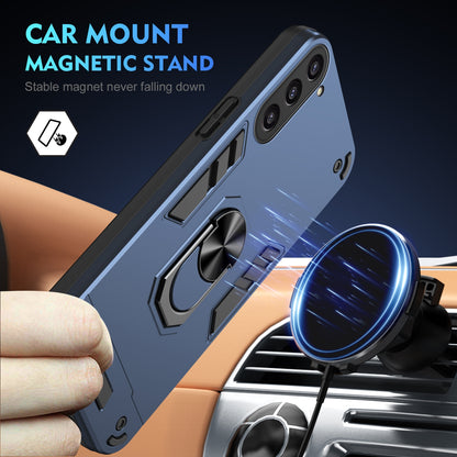 Samsung Galaxy S23+ 5G Shockproof Metal Ring Holder Phone Case with 360 degrees Rotating Kickstand, Ultra Slim Protective Cover, Raised Camera Guard, PC Silicone Armour Shell, Anti-Scratch Back & Edge Protection