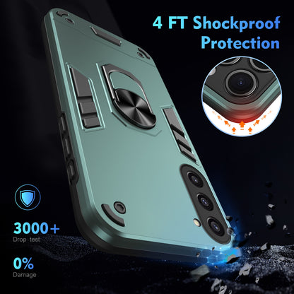 Samsung Galaxy S23+ 5G Shockproof Metal Ring Holder Phone Case with 360 degrees Rotating Kickstand, Ultra Slim Protective Cover, Raised Camera Guard, PC Silicone Armour Shell, Anti-Scratch Back & Edge Protection