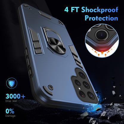 Samsung Galaxy S23 Ultra 5G Shockproof Metal Ring Holder Phone Case with 360 degrees Rotating Kickstand, Ultra Slim Protective Cover, Raised Camera Guard, PC Silicone Armour Shell, Anti-Scratch Back & Edge Protection