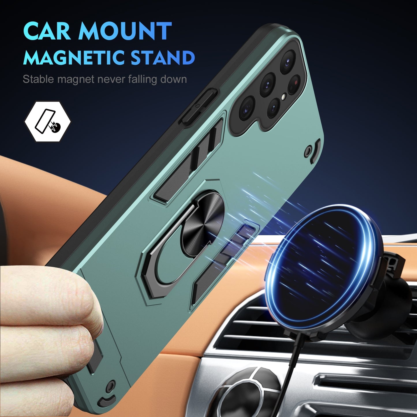 Samsung Galaxy S23 Ultra 5G Shockproof Metal Ring Holder Phone Case with 360 degrees Rotating Kickstand, Ultra Slim Protective Cover, Raised Camera Guard, PC Silicone Armour Shell, Anti-Scratch Back & Edge Protection