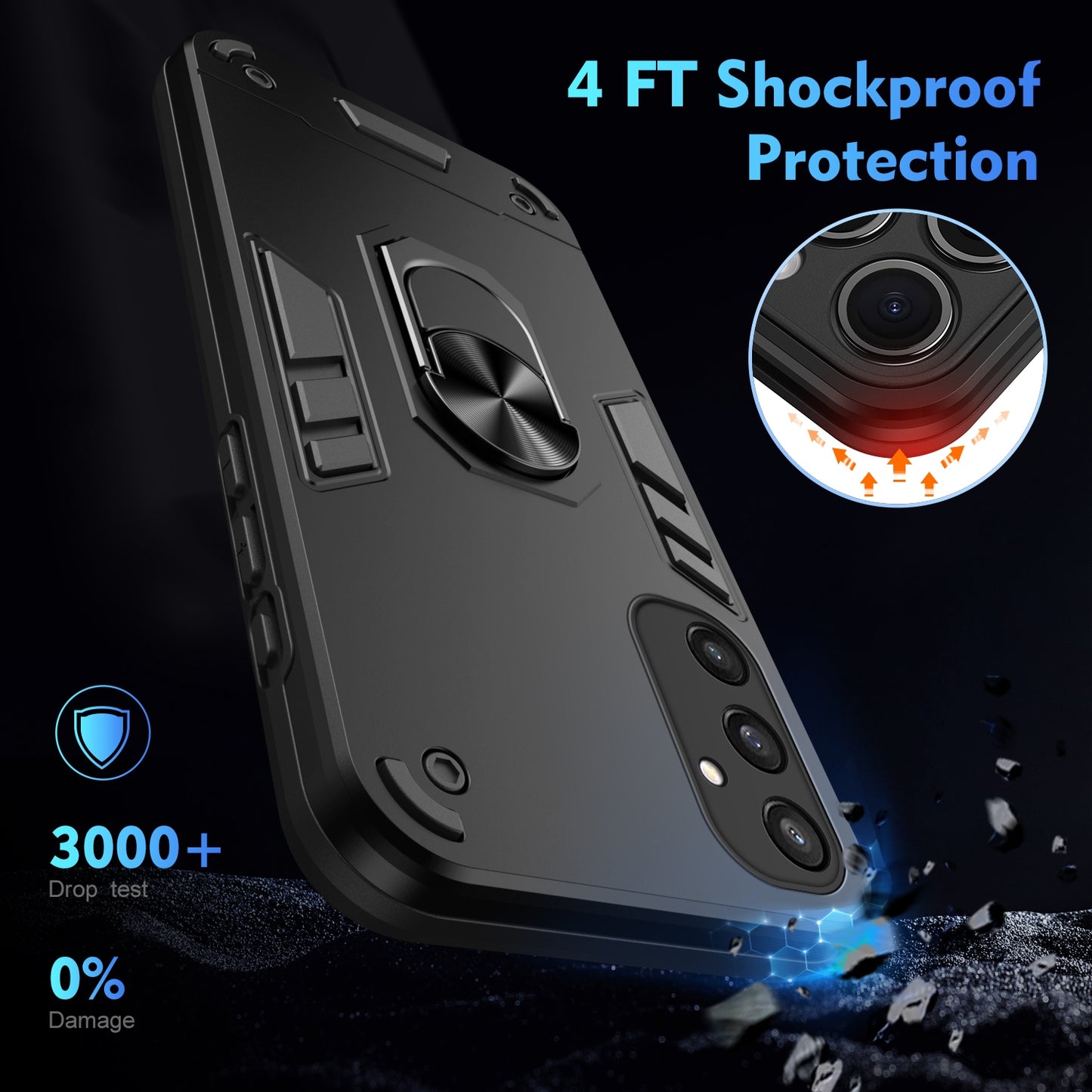Samsung Galaxy S24 5G Shockproof Metal Ring Holder Phone Case with 360 degrees Rotating Kickstand, Ultra Slim Protective Cover, Raised Camera Guard, PC Silicone Armour Shell, Anti-Scratch Back & Edge Protection