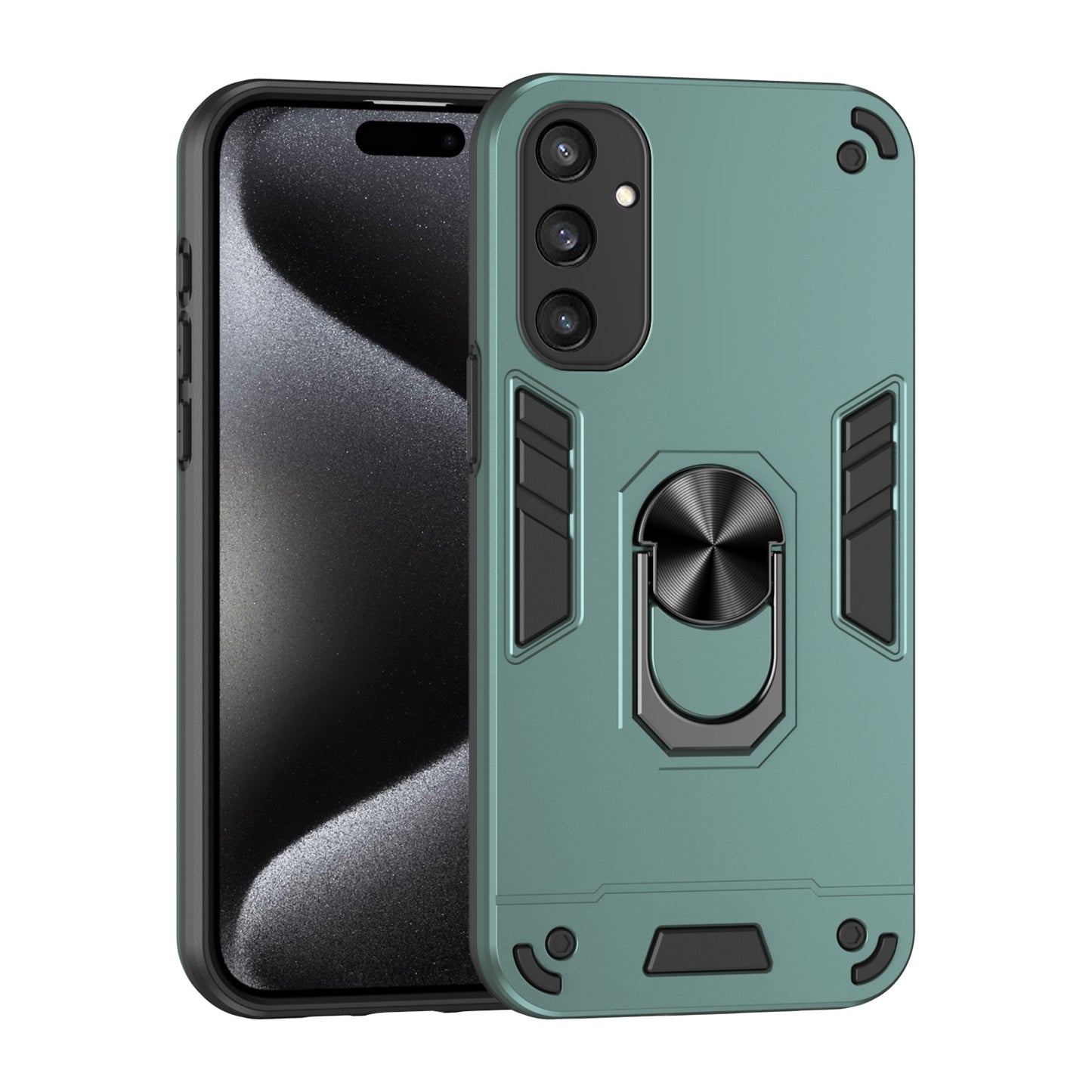 Samsung Galaxy S24+ 5G Shockproof Metal Ring Holder Phone Case with 360 degrees Rotating Kickstand, Ultra Slim Protective Cover, Raised Camera Guard, PC Silicone Armour Shell, Anti-Scratch Back & Edge Protection