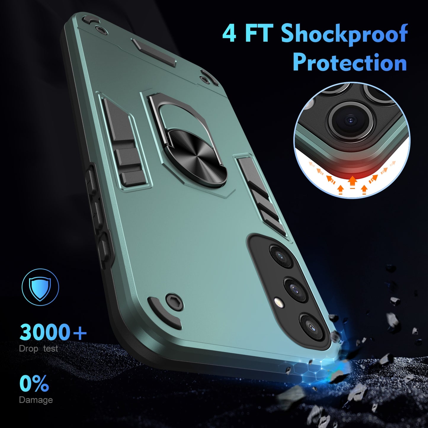 Samsung Galaxy S24+ 5G Shockproof Metal Ring Holder Phone Case with 360 degrees Rotating Kickstand, Ultra Slim Protective Cover, Raised Camera Guard, PC Silicone Armour Shell, Anti-Scratch Back & Edge Protection